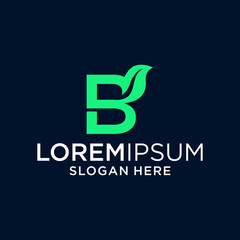 Green Letter B Logo with Leaf Design on Dark Background