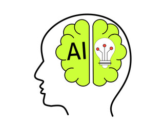 Silhouette of a human head with social media and network icons representing ideas and communication