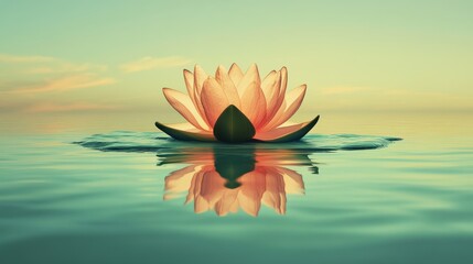 Serene Pink Water Lily Sunset Reflection.