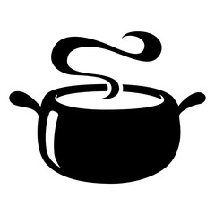 A black graphic of a boiling soup pot with steam.