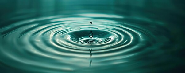 Negative space design abstract background concept. A serene water drop creating ripples in a tranquil, turquoise pond.