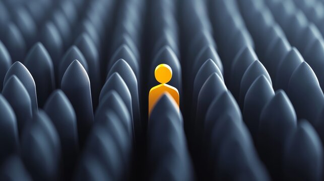 Golden-yellow figure shining in a crowd of muted gray people, representing inspiration, leadership, and self-expression