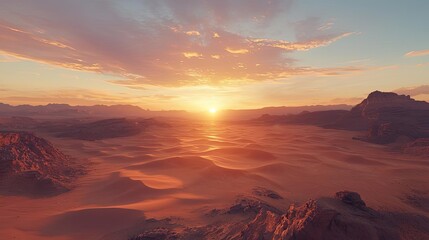 Naklejka premium Sunset landscape abstract background concept. Breathtaking sunset over vast desert landscape with warm colors and dramatic clouds.