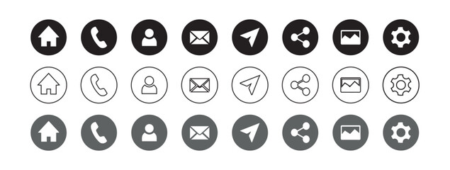 Contact information icons, vector for business card and website. Editable stroke sign pack. Contains icons - name, phone, location, website, address, mail, email, office, mobile, and chat symbol.
