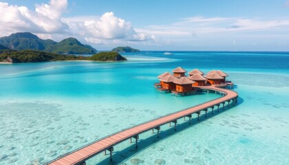 Fototapeta premium Tropical paradise island resort crystal clear waters aerial view serene environment travel destination