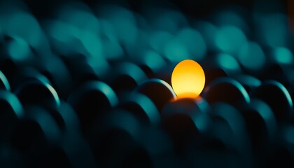 Vivid orange figure illuminated in a crowd of cool teal silhouettes, emphasizing leadership, success, and bold decision-making