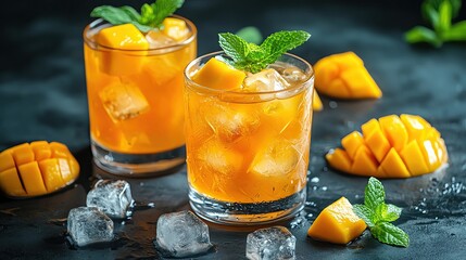 Fototapeta premium Refreshing mango cocktail with mint garnish.