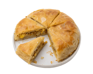 Sudanese Fatira bread isolated on a white transparent background. Authentic flaky, golden flatbread with soft layers, cutout style for culinary designs, food blogs, restaurant menus, and marketing