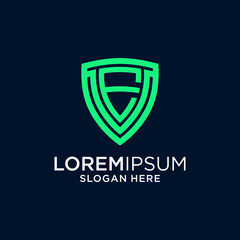 Green Neon Pixel Shield Letter Logo on Dark Background