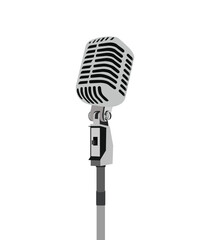 Vintage retro microphone on stand - classic audio equipment vector illustration