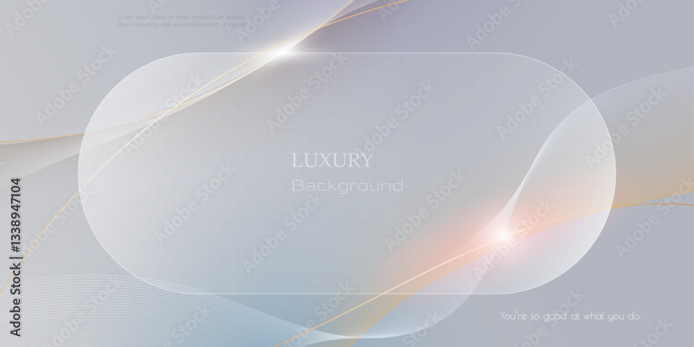 Poster Abstract soft white, gold wave line pattern and texture on light gray gradient background. Vector element smooth line design. Digital technology concept for luxury business template, banner background