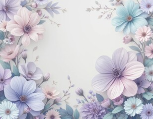Fototapeta premium Pastel Floral Frame Delicate Paper Flowers Background for Design and Decoration