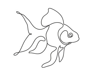 simple vector one continuous line hand drawn illustration of goldfish isolated on white background with copy space for text