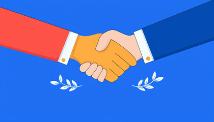 Entrepreneurs shaking hands after a successful meeting, professional attire and confident expressions representing leadership and corporate success