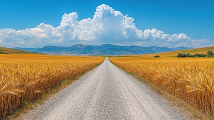 Scenic Rural Gravel Road Stretching into the Distant Horizon