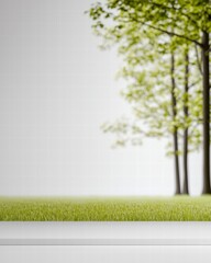 Obraz premium Majestic tree standing tall in lush green grass under a clear blue sky evoking a sense of peace