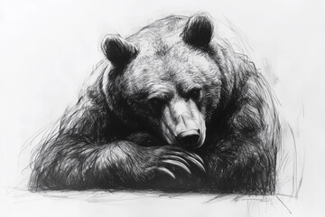 a drawing of a bear resting its head on its paw, with its eyes closed and its paw resting on its paw