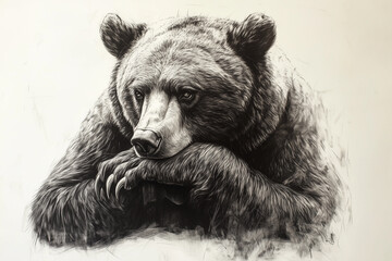 a drawing of a bear resting its head on its paw, with its eyes closed and its paw resting on its paw