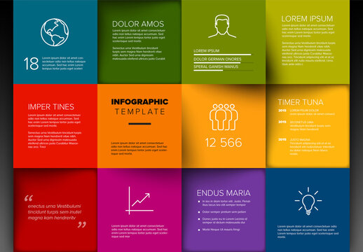 Colorful Infographic Template Design with colorful blocks, icons, and placeholder text
