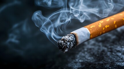 Close-Up View of a Cigarette with Smoke Against Dark Background