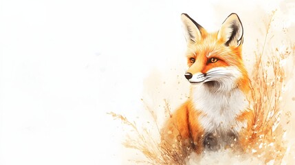 Obraz premium Red Fox Amidst Autumnal Grasses Watercolor Painting