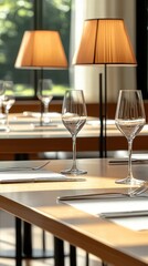 Cozy restaurant dining area featuring elegant table and chairs set against a warm ambiance