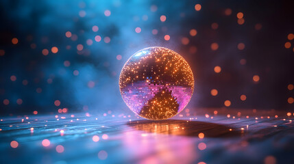 Glowing sphere amidst blue and orange light, smoke, and sparks