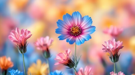 Fototapeta premium Vibrant Wildflower in Sharp Focus Against Soft Colorful Background