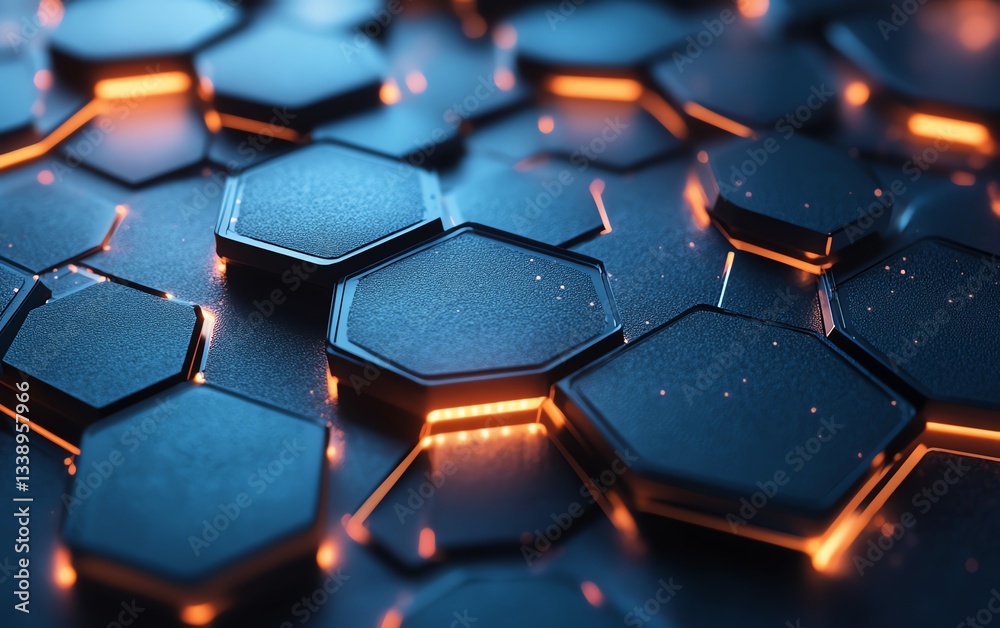 Poster Sleek abstract 3D digital hexagonal background with generative AIinspired design, glowing edges, and futuristic digital atmosphere