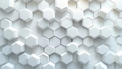 Fototapeta premium Contemporary white honeycomb hexagon wallpaper design with subtle random shifts, panoramic view, and perfect copy space for branding or text