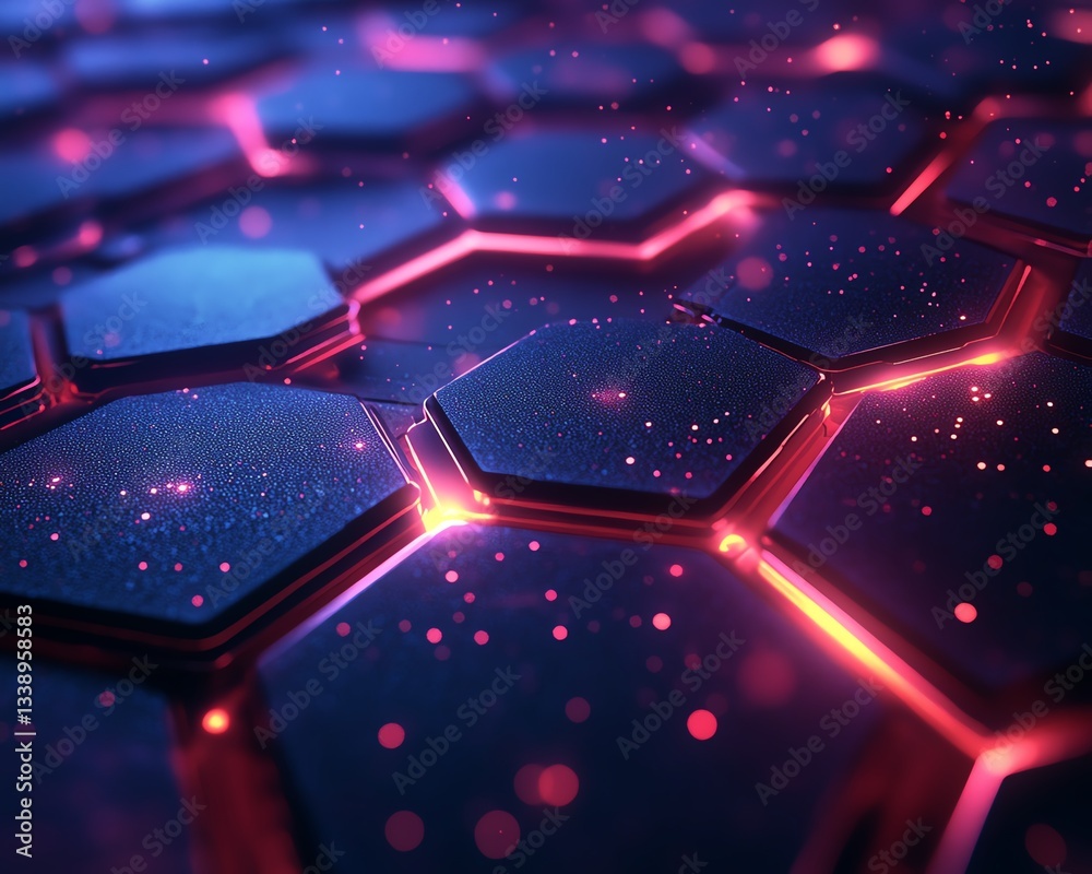 Fototapete Dynamic abstract 3D digital hexagon background with generative AI elements, glowing edges, and a sleek, techinspired color palette