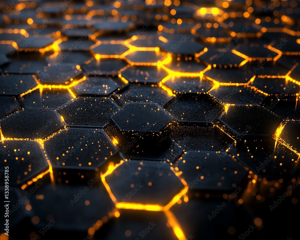 Poster futuristic honeycomb network connection illustration with a black background, showcasing big data, d