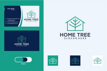 Home Tree Logo Design: Teal and Dark Blue Business Cards