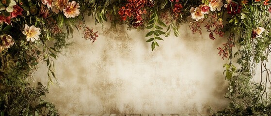 A vintage floral border with soft colors and an artistic textured background.