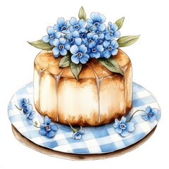 watercolor easter kulich with blue