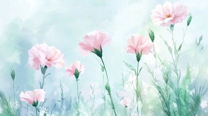 Pastel Pink Flowers in a Soft Field