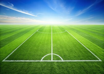 Obraz premium Lush Green Soccer Field with Center Line and Goal Area Markings - Perfect for Sports Backgrounds