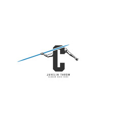 Letter C Athlete Javelin logo. Alphabet C Javelin Thrower Design Icon
