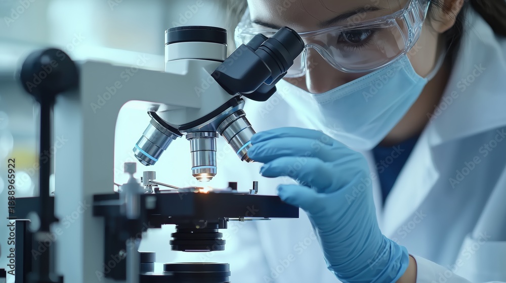 Aufkleber scientist analyzing sample under microscope in modern laboratory