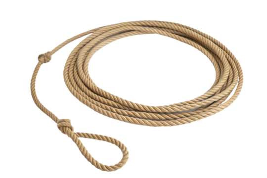 Natural Cotton Rope Coiled and Looped on Light Background for Crafting or Industrial Use.