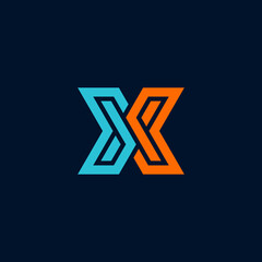 Intertwined Blue and Orange X Letter Logo Design