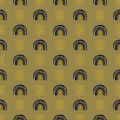 Cute cartoon Happy rainbows, suns, flowers seamless pattern