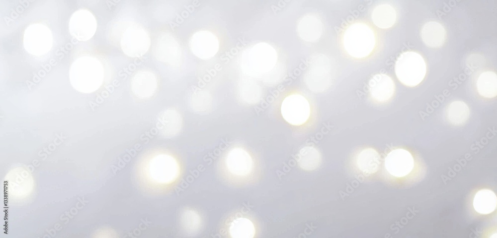 Poster White bokeh lights creating festive atmosphere on white background