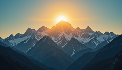 Obraz premium Sunrise over majestic mountains nature landscape scenic view outdoor serenity