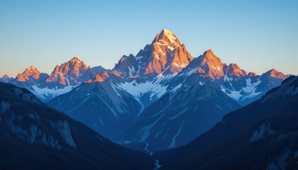Fototapeta premium Majestic sunrise over snow-capped mountains nature landscape outdoor wide angle serenity