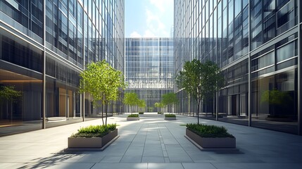 Modern courtyard corporate design greenery glass facade high resolution picture