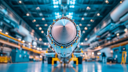 High-tech rocket component engineering: Central perspective of a complex structure ready for space launch