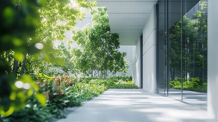Obraz premium Modern exterior building lush greenery bright daylight high resolution picture