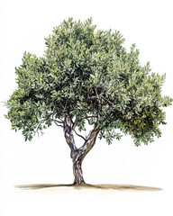 watercolor Holm oak tree isolated on white background for landscape and architecture drawing