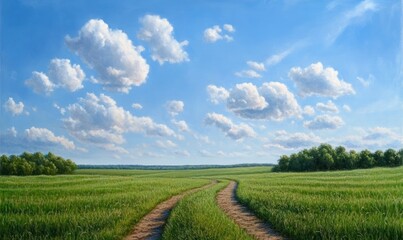 Summer Country Road through Green Field